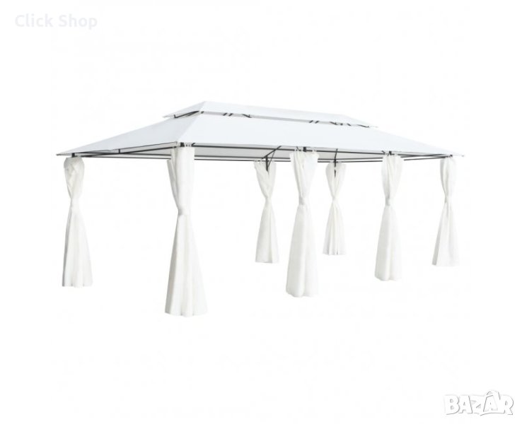 Шатра със завеси, 600x298x270 см, бяла, 180 г/м², снимка 1