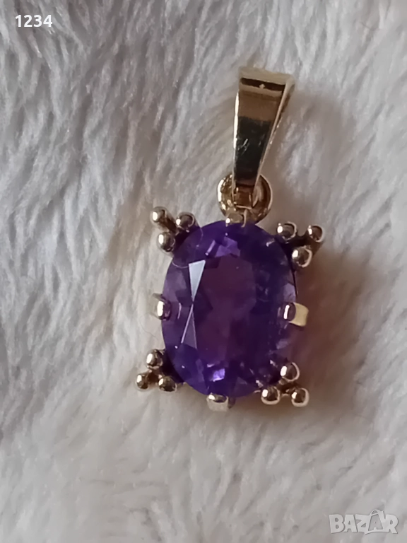Нов златен медальон с естествен аметист, снимка 1