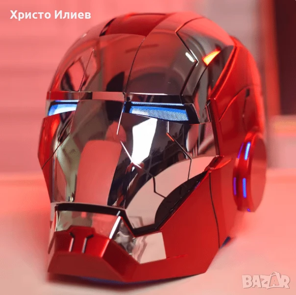 Реалистична Светеща маска на Железния човек Iron Man Marvel Моторизирана с гласови команди, снимка 1