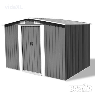 vidaXL Градинска барака за съхранение, сива, метал, 257x205x178 см（SKU:42907, снимка 1