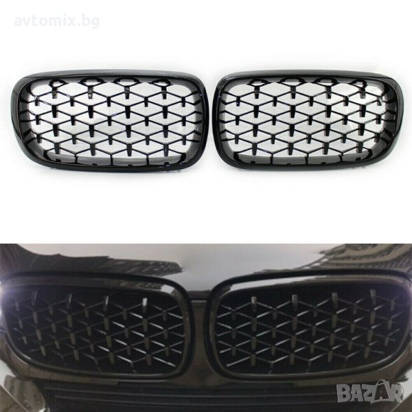 Бъбреци Решетки за BMW X5 E70 / X6 E71 (2007-2013)Diamond Style Черен Гланц, снимка 1