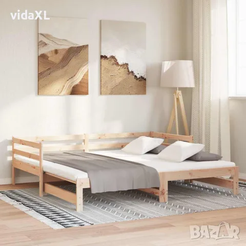 vidaXL Разтегателно дневно легло, борово дърво масив, 90x200 см, снимка 4 - Спални и легла - 56147812