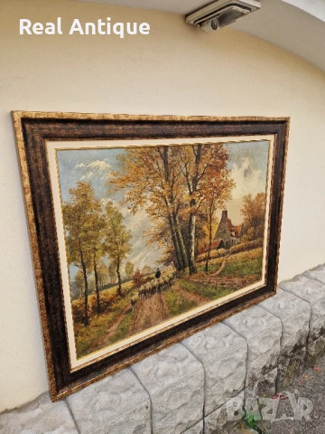 Уникална голяма антикварна белгийска картина масло върху платно , снимка 6 - Картини - 50979142