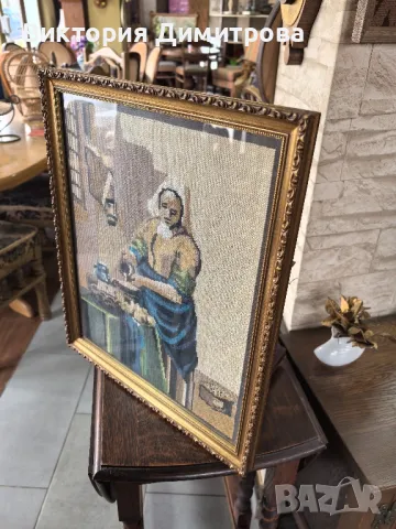 Гоблен "Млекарката", по картина на Вармеер, снимка 6 - Гоблени - 49121024