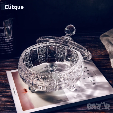 Стилна стъклена купичка с капаче за ядки, бонбони и др., снимка 7 - Други стоки за дома - 52903401