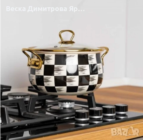 Тенджера Goldmann 24x15см. 6.2л./  26x16см. 8.5л. Емайл. Индукция. Бял/Черен каре, снимка 5 - Съдове за готвене - 50450599