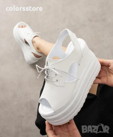 Сандали на платформа - бяла кожа - SJN88