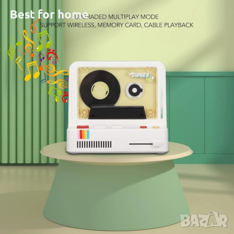 Преносим стерео ретро Bluetooth високоговорител с касетофон, сив (бял), снимка 4 - Bluetooth тонколони - 53405753