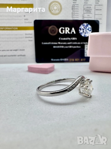 Сребърен пръстен с мойсанит (диамант) 1 карат, снимка 3 - Пръстени - 52059279