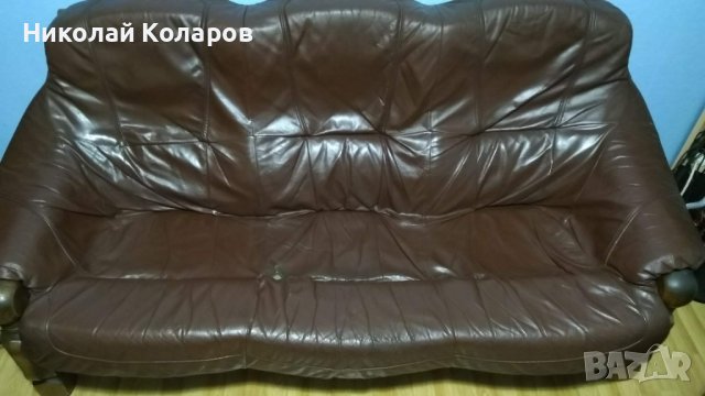 Череша 3ка,2ка,1ца-естествена кожа - дефект на 3ка та , снимка 5 - Дивани и мека мебел - 41910163