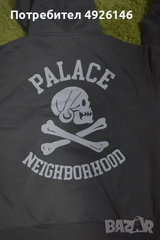 ЧИСТО НОВО! Palace x Neighborhood Skull Zip Hood Charcoal Худи Hoodie, снимка 6 - Суичъри - 55754141