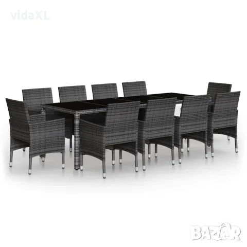 vidaXL Градински трапезен комплект 11 части полиратан сив