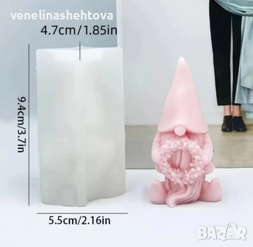 2 модела 3D Коледен гном с венец или елха Силиконов молд форма за свещи гипс сапун , снимка 5 - Форми - 50871141