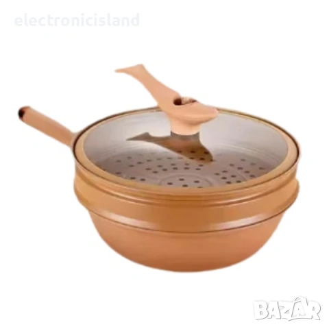 Уок Тиган 32 см, 8 в 1, керамично покритие MicroClay, пържене, варене, задушаване и готвене на пара, снимка 5 - Съдове за готвене - 53053440