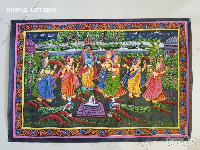 Индийски ръчно рисувани картини върху плат, снимка 3 - Картини - 35815487