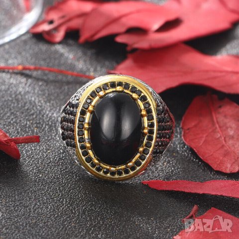 Мъжки пръстен с оникс, посребрен