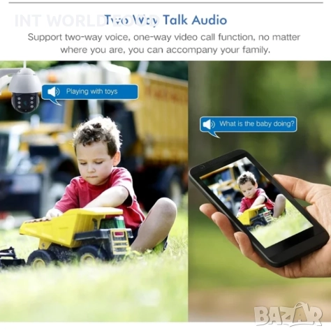 1080P 2MP WiFi IP PTZ 360° Безжична Охранителна Kaмера Двупосочно аудио Нощно виждане Carecam APP, снимка 6 - IP камери - 52062679