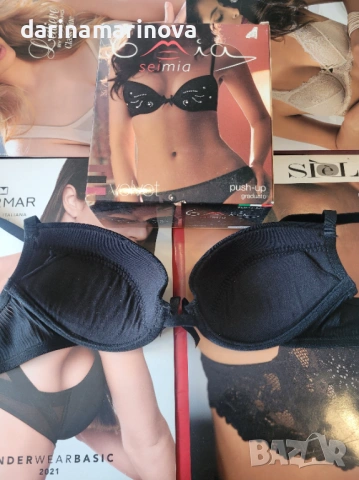 Seimia 70B италиански черен пуш-ап сутиен със свалящи подплънки push-up сутиен със сребристи камъни , снимка 2 - Бельо - 7793790