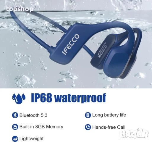 НОВИ IFECCO водоустойчиви слушалки с костна проводимост, IP68,  Bluetooth, 8GB Вградена памет, MP3, снимка 7 - Bluetooth слушалки - 50493325