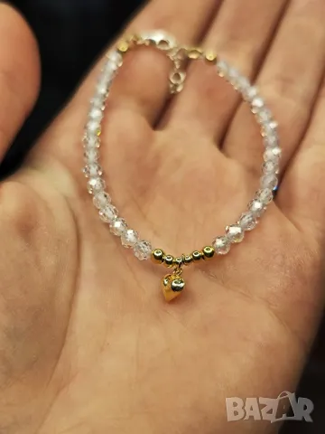 Блестяща дамска гривна 925 сребро/златно покритие, сърце