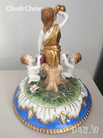 Sandizell Dresden 54см-10кг/Дрезден Бавария немска порцеланова ваза с капак/фигурална урна с ангели, снимка 4 - Антикварни и старинни предмети - 51476489