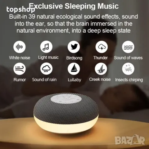 LED нощна лампа ZOESON с безжичен високоговорител, машина за бял шум, 39 успокояващи звука, снимка 3 - Детски нощни лампи - 50307520