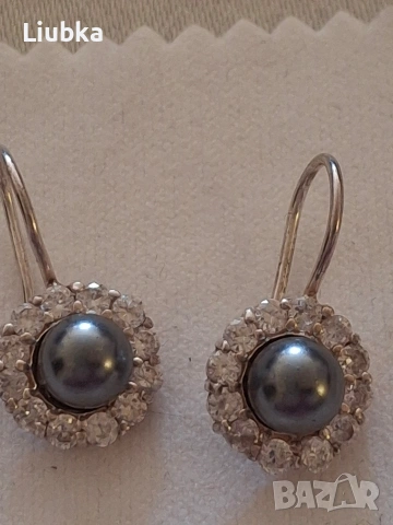 сребърни обеци със сиви перли