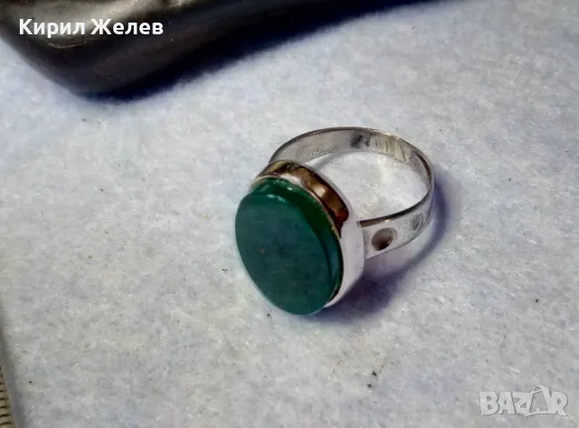 АВТОРСКИ СКЪПОЦЕНЕН СРЕБЪРЕН ПРЪСТЕН СРЕБРО 800 с ШЛИФОВАН ЗЕЛЕН ОНИКС и ЩЕМПЕЛ на ЮВЕЛИРА 47966, снимка 3 - Пръстени - 49886730