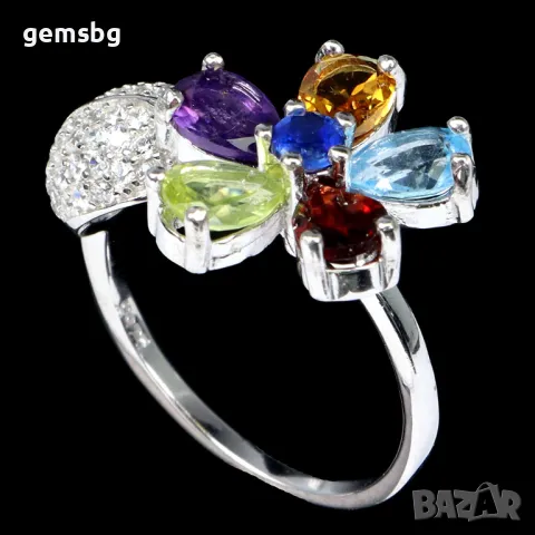 Пръстен с  топаз, мозамбик гранат, аметист, цитрин, перидот , кианит и цирконий, снимка 2 - Пръстени - 47366527