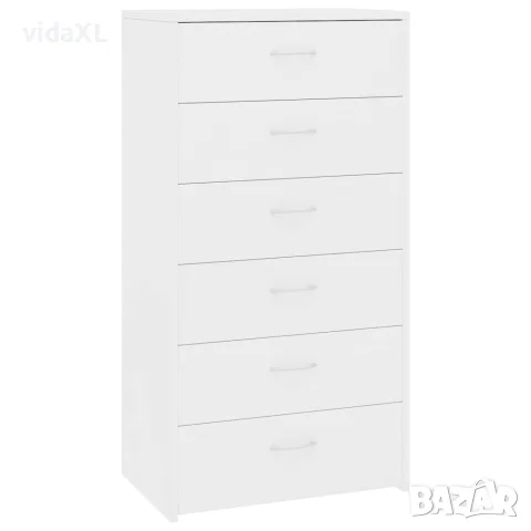 vidaXL Бюфет с 6 чекмеджета, бял, 50x34x96 см, инженерно дърво