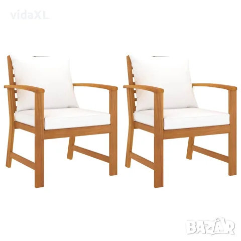 vidaXL Градински столове, 2 бр, кремави възглавници, акация масив