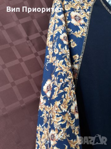 изящна тъмно синя блуза златни цветя , снимка 9 - Блузи с дълъг ръкав и пуловери - 34710252