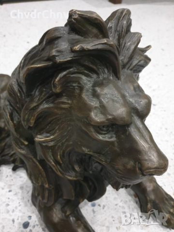 60см-16кг статуя/стара голяма бронзова скулптура/фигура на легнал лъв, снимка 5 - Статуетки - 52804587