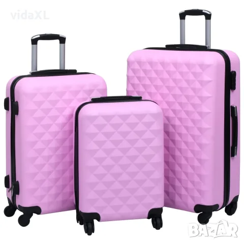 vidaXL Комплект твърди куфари с колелца, 3 бр, розов, ABS（SKU: 92414）
