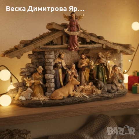 Коледна ясла „Рождество“ – завършена празнична сцена с фигури и ангел „GLORIA“, снимка 3 - Декорация за дома - 52053277