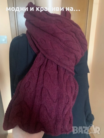 Шал плетиво в цвят бордо, състав вълна, снимка 3 - Шалове - 53306328
