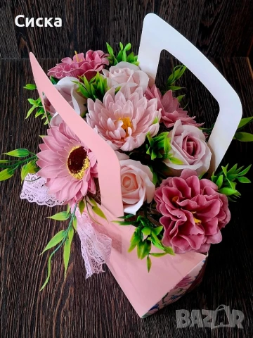 Чанти със сапунени цветя от пластичен сапун в розово и пепел от рози за вашите специални поводи🌸, снимка 7 - Подаръци за жени - 50712218