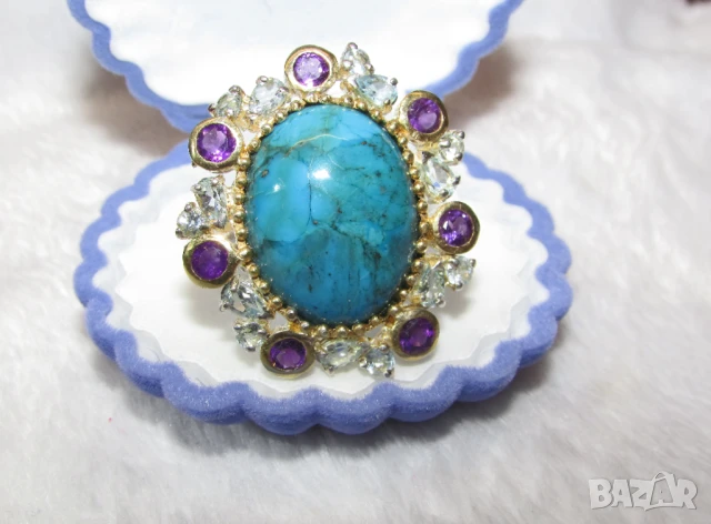 925 сребърен пръстен с 32 карата тюркоаз камък 22x17мм, общо тегло 15.8гр.