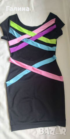 Черна рокля с шарен гръб, снимка 2 - Рокли - 44794282