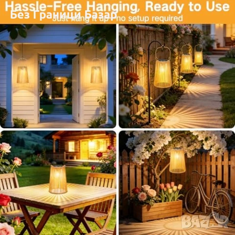 Нови Декоративни соларни лампи 2 броя ратан, за градина/пътека/патио, снимка 7 - Градински мебели, декорация  - 53530114