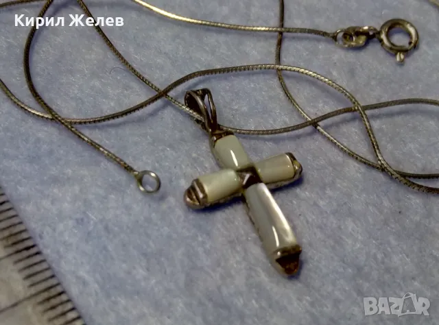 КРАСИВО СЕДЕФЕНО СРЕБЪРНО КРЪСТЧЕ с НЕЖНА СРЕБЪРНА ВЕРИЖКА СРЕБРО 925 ФИНА РЪЧНА РАБОТА 26898, снимка 7 - Колиета, медальони, синджири - 50337503