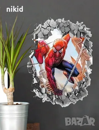 Спайдърмен Spiderman овал камъни дупка самозалепващ стикер лепенка декорация детски стена, снимка 2 - Други - 47768007