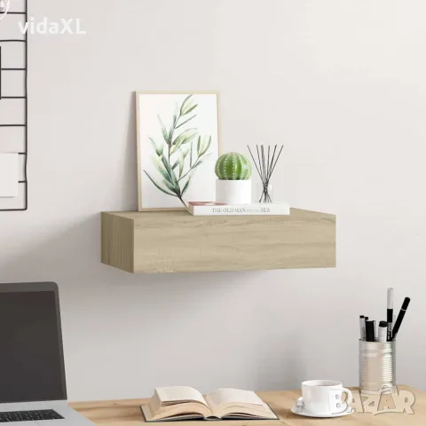 vidaXL Стенен рафт с чекмедже, дъб, 40x23,5x10 см, МДФ, снимка 3 - Етажерки - 56146935