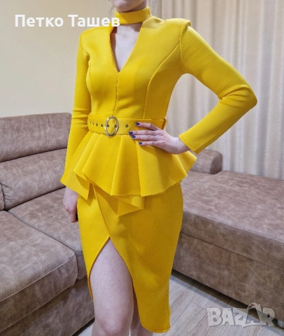 Ефектна рокля с пеплум и колан