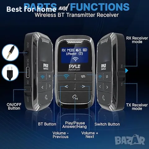 Безжичен Bluetooth трансмитер - 2-в-1 аудио адаптер Pyle, снимка 2 - Други - 50160790