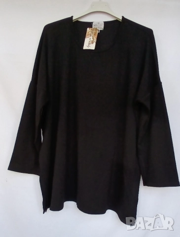 Дамска макси черна еластична блуза с дълъг ръкав.