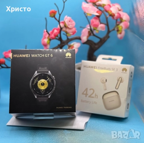 НОВО Смарт часовник HUAWEI Watch GT 6 46mm Black Rubber + подарък безжични слушалки Huawei Freebuds 