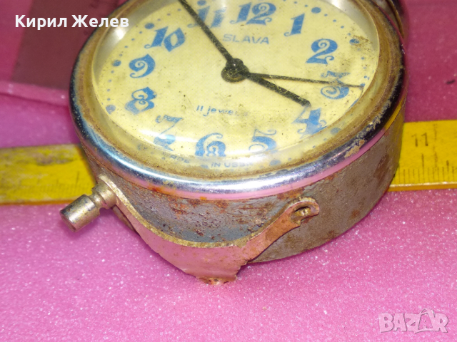 SLAVA MADE in USSR Стар КОЛЕКЦИОНЕРСКИ РУСКИ БУДИЛНИК МЕХАНИЧЕН НАСТОЛЕН ЧАСОВНИК СЛАВА СССР 26477, снимка 9 - Антикварни и старинни предмети - 44548902