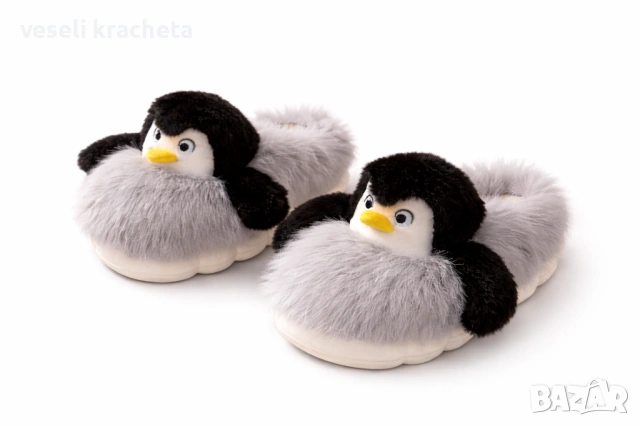 Дамски чехли с пингвин 3D Весели Крачета плюшени домашни пантофи пантофки, снимка 2 - Пантофи - 53452427