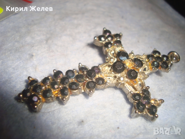 ЗЛАТИСТ СКЪПОЦЕНЕН ВИНТИДЖ НАГРЪДЕН КРЪСТ РЕТРО УКРАШЕНИЕ 6052, снимка 8 - Антикварни и старинни предмети - 36107209